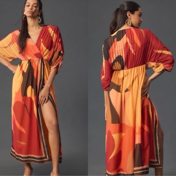 LIKE NEW Farm Rio Short-Sleeve Wrap-Front Maxi DressXLAnthropologieBoho
